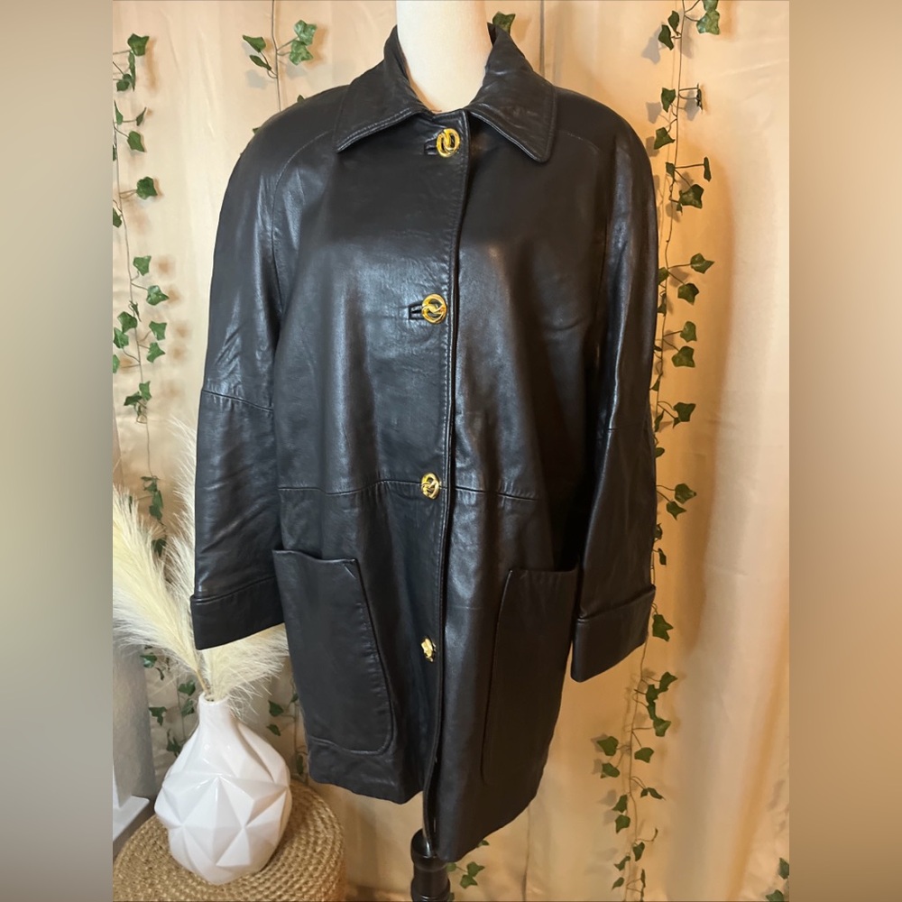 Vintage Womens Pano Sereti New York 100% Leather Black Jacket Sz Small